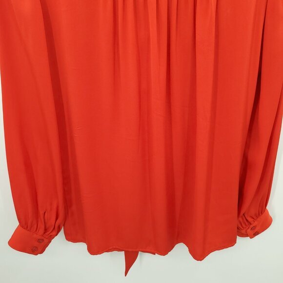 Milly Gathered Tie Neck Silky Long Sleeve Blouse L Red - Picture 14 of 16